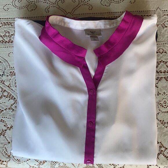 EUC Women’s Worthington Button Down Color Block Blouse Size XL - Picture 9 of 12